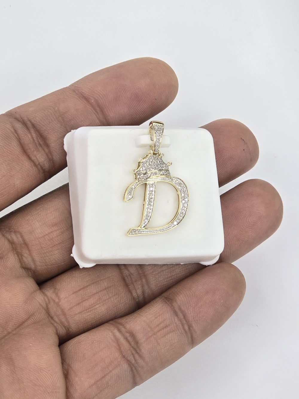 Real Diamond 10kt Gold Crown Initial D Pendant